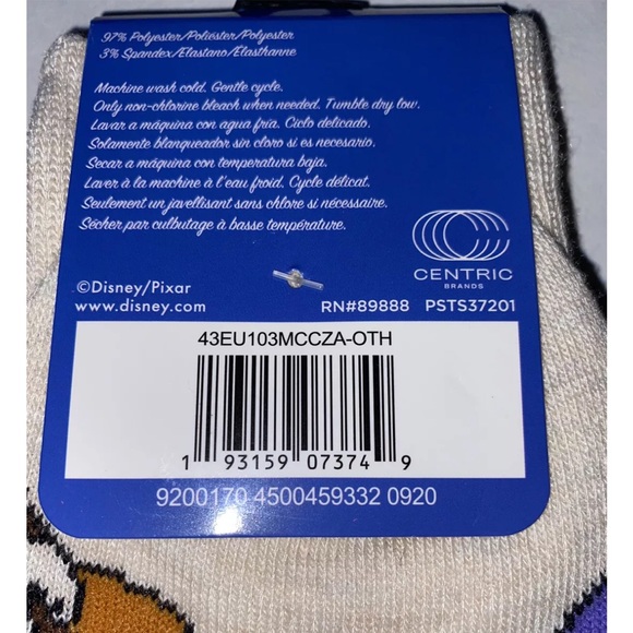 Toy Story Buzz Lightyear & Woody Crew Socks 1 Pair Men's 6-12 Off White w/ Faces - Picture 5 of 10